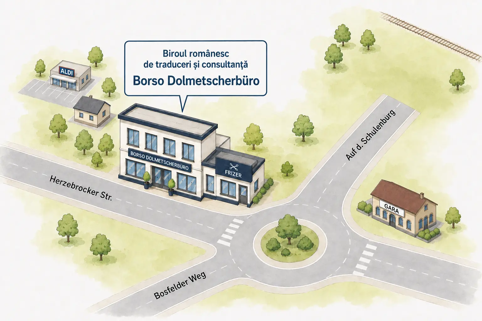 Hartă ilustrată către Borso Dolmetscherbüro